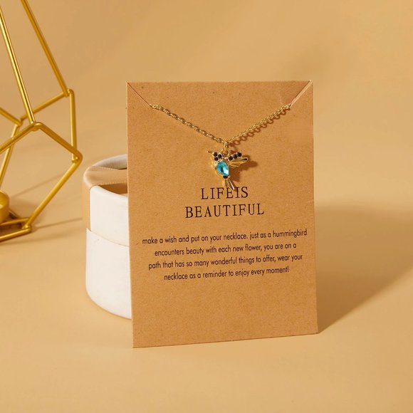 💎NWT Crystal Hummingbird Necklace - Picture 1 of 9